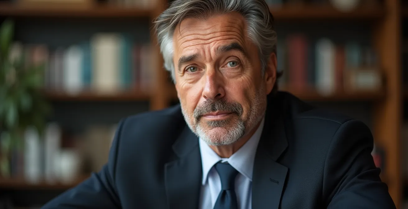 Portrait réaliste d’un avocat spécialisé immobilier en Floride, montrant professionnalisme et attention